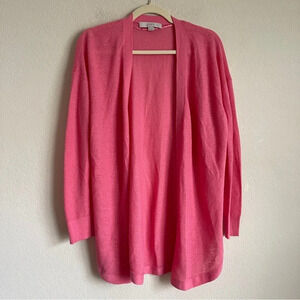 LOFT Pink Ribbed‎ Open Cardigan Linen Blend